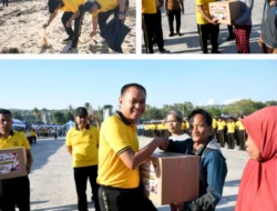 HUT Bhayangkara ke-80, Polda NTT Bersih Pantai Nunbaun Sabu dan Serahkan Bantuan Sosial